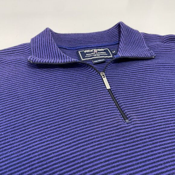 VTG 90’s Ralph Lauren Polo Sport Men’s Purple Stripe 1/4 Zip Rugby Shirt Size M - Picture 3 of 8